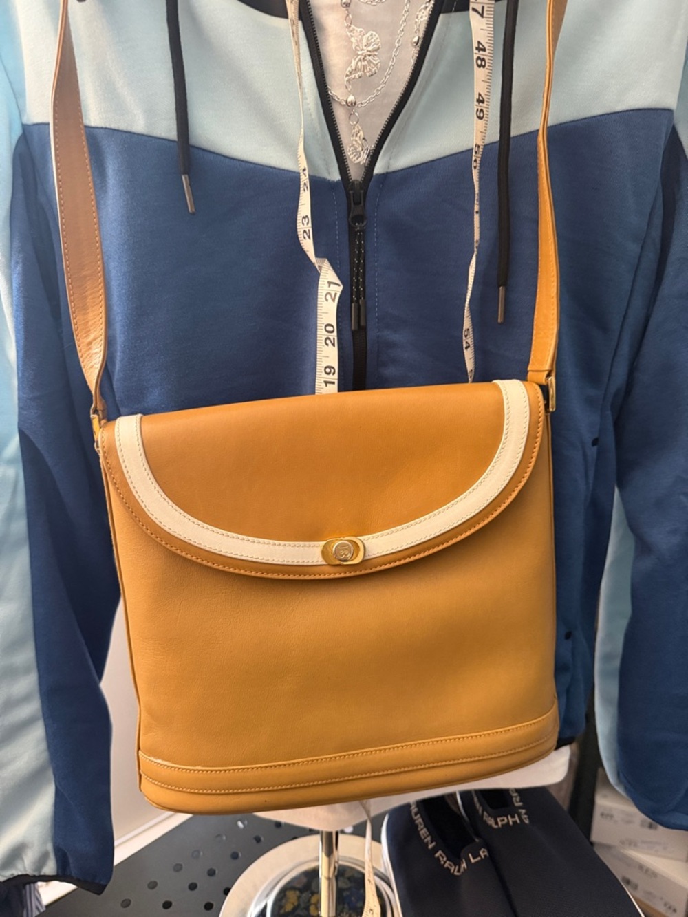 Bally Mustard & Cream Leather Crossbody Bag authentic